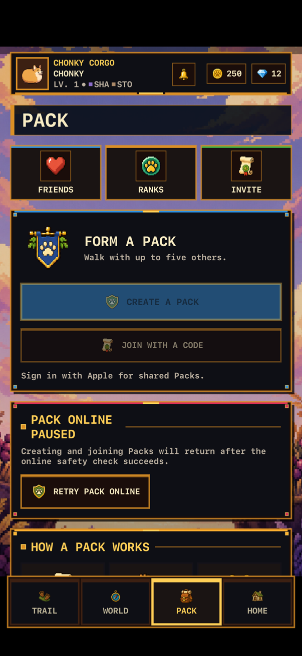 The Pack tab where you form a Pack