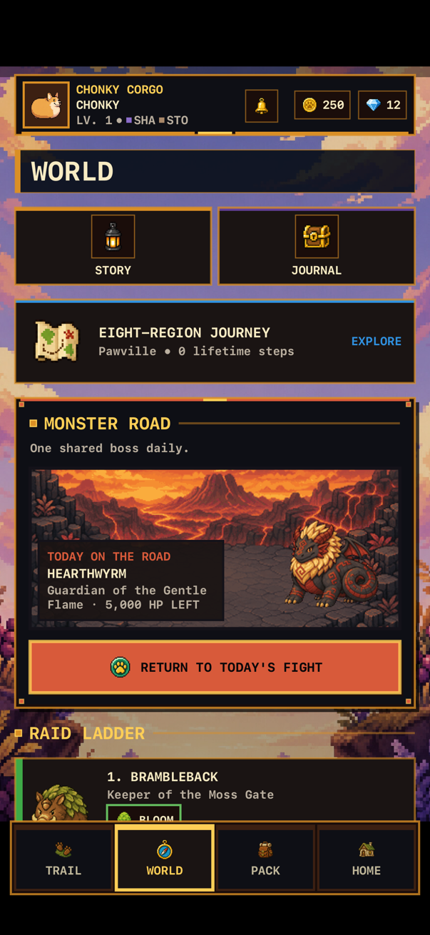The World tab with the Monster Road daily boss